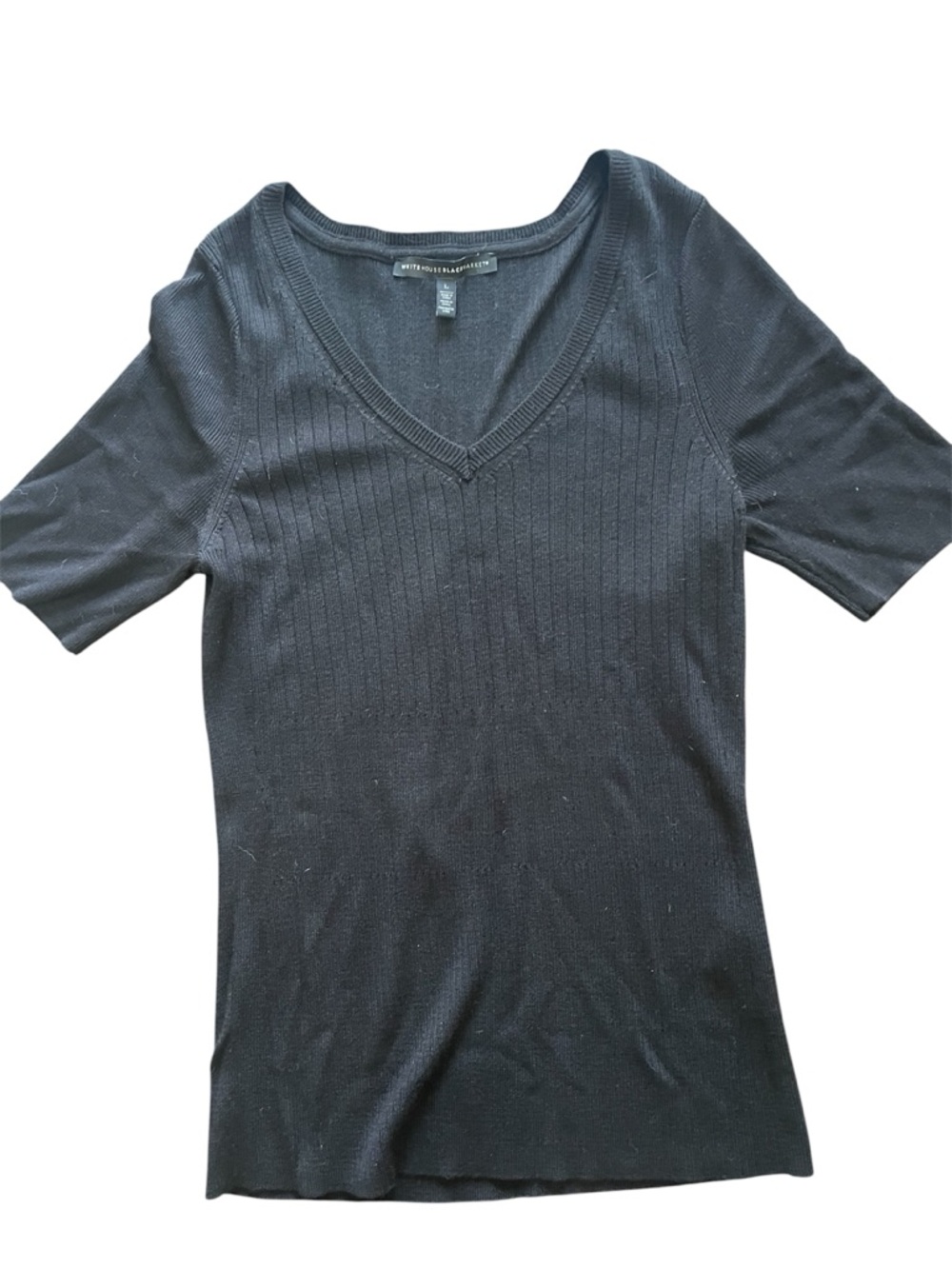 🔥Ts 3/$15 or 5/$20 White House Black Market Black V-neck Ribbed Top